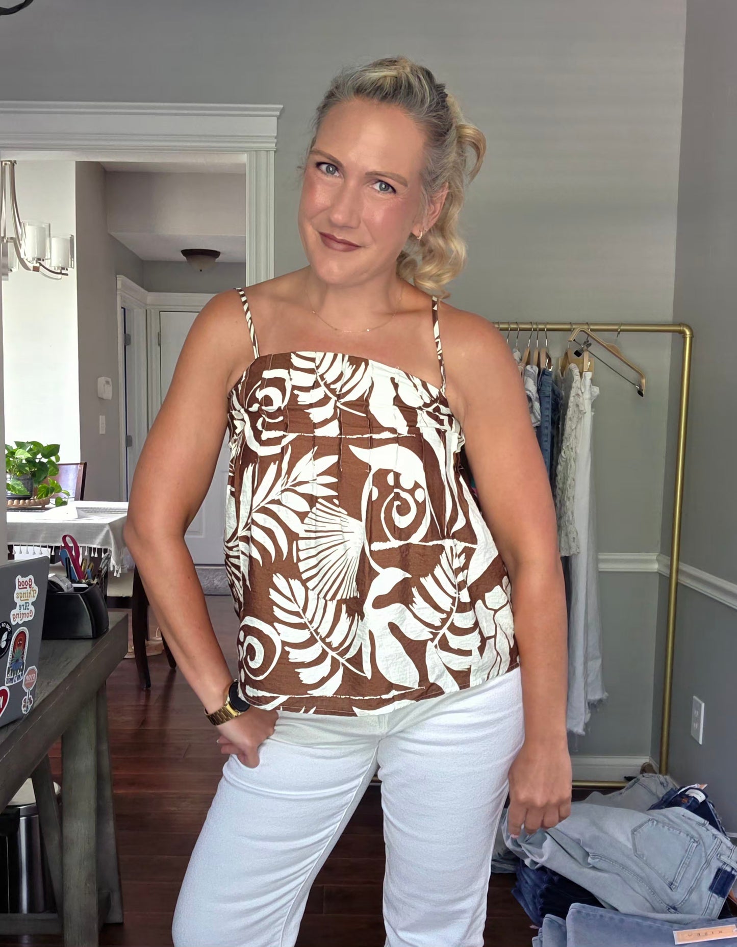 Chocolate Brown Spaghetti Strap Pleated Top