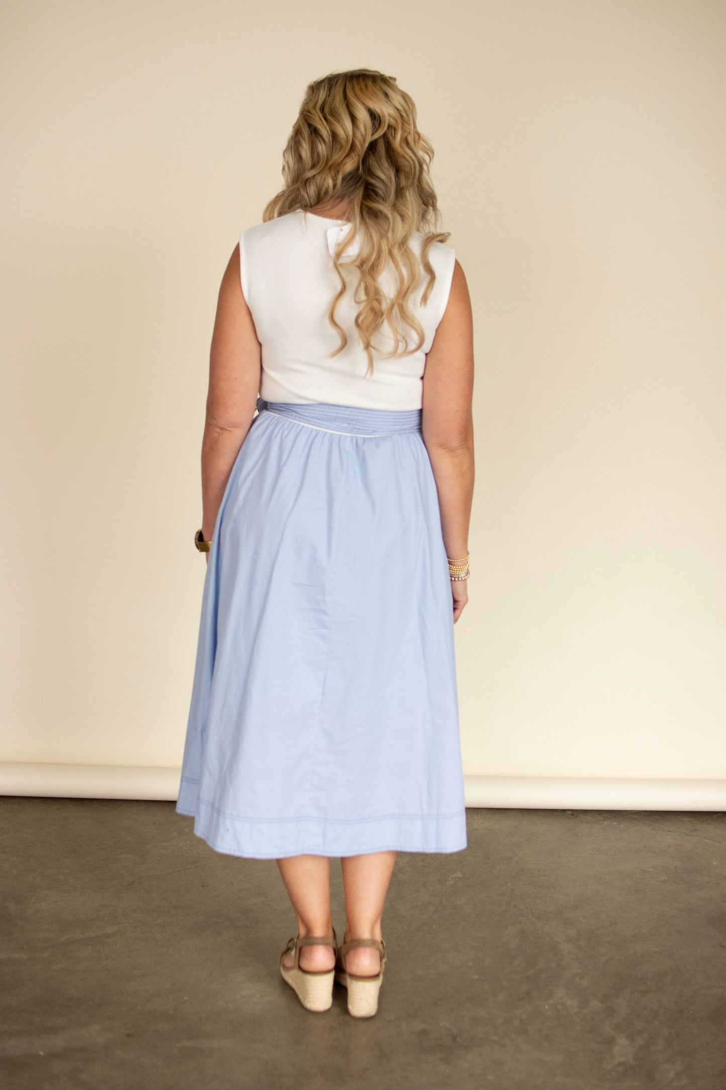 Light Blue Color Block Midi Dress