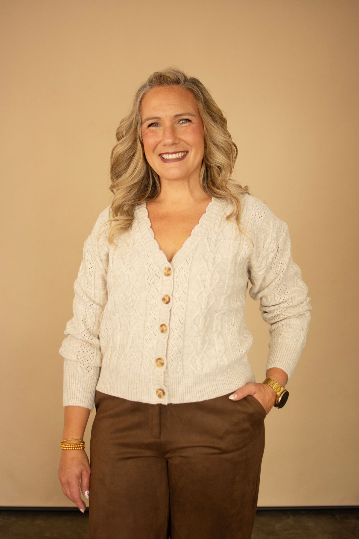 Oatmeal Cable Knit Cardigan