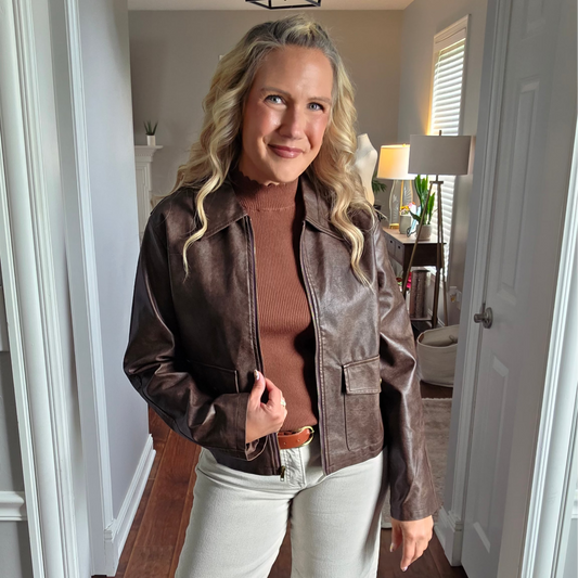 Brown Faux Leather Utility Jacket