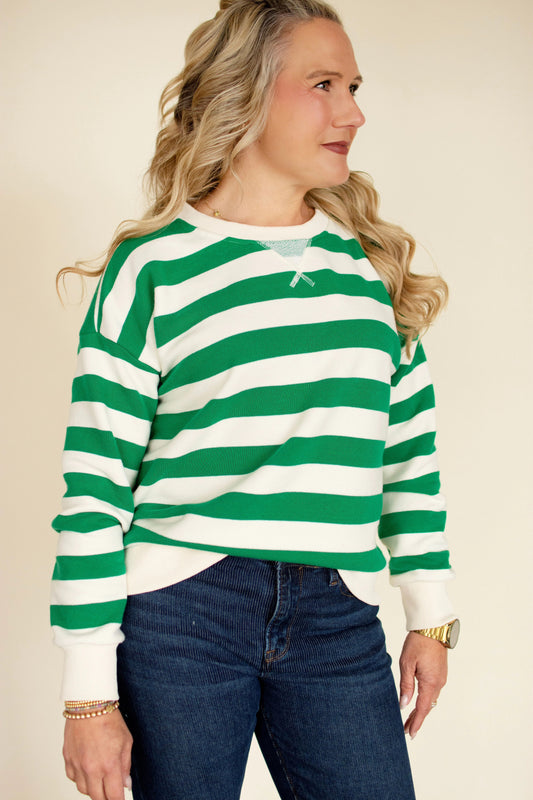 Kelly Green Striped Oversized French Terry Sweatshirt