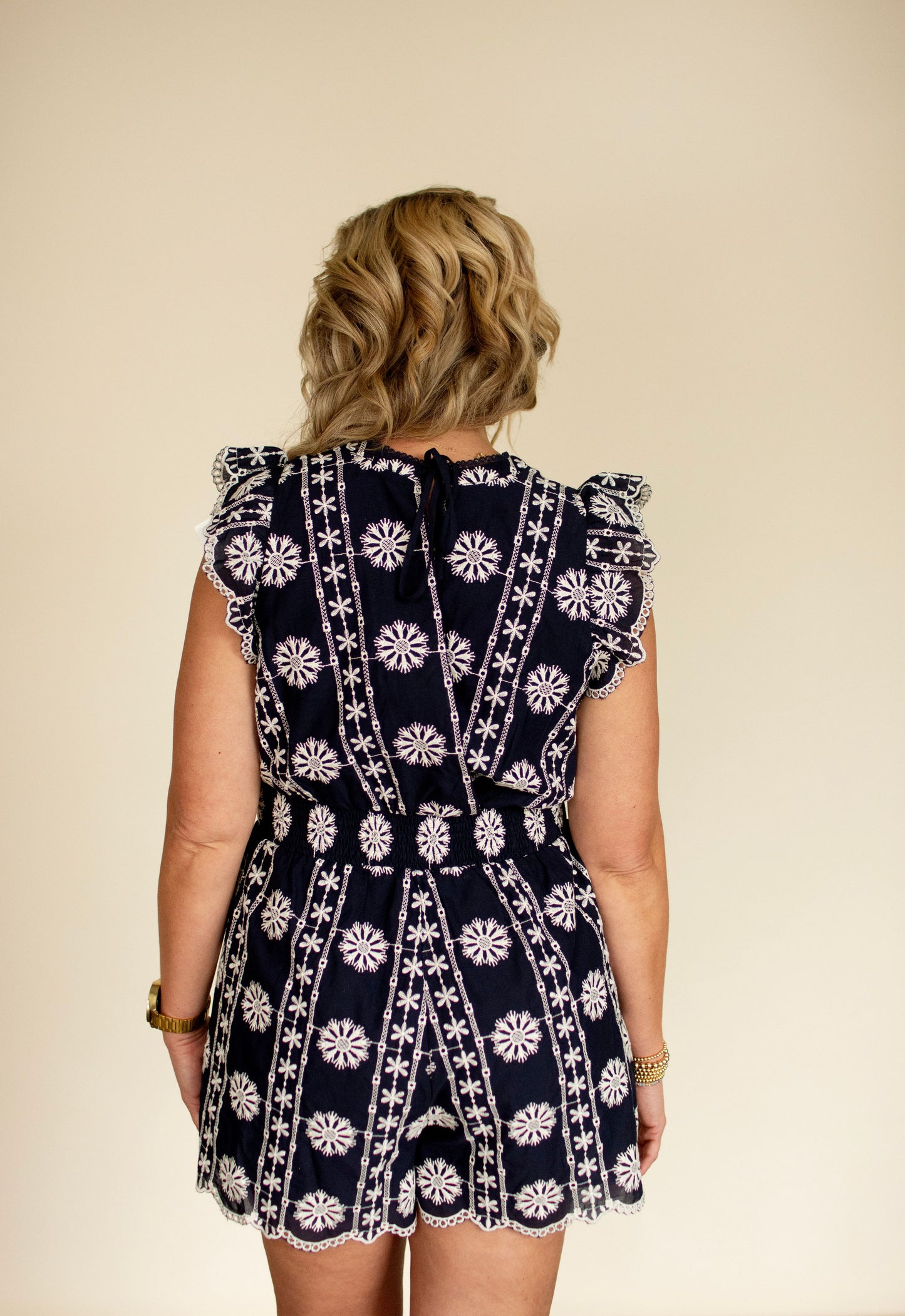 Navy Embroidered Romper