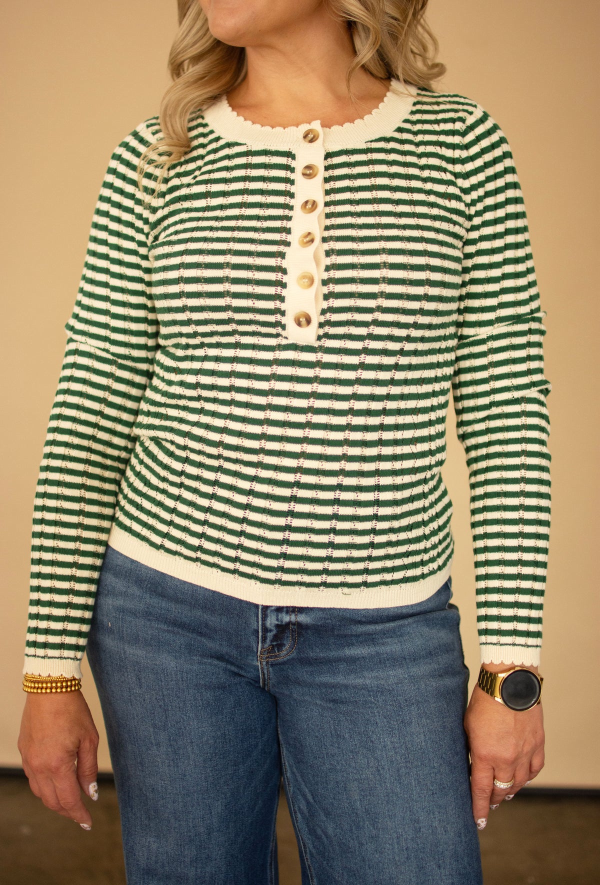 Forest Green Ribbed Henley Top