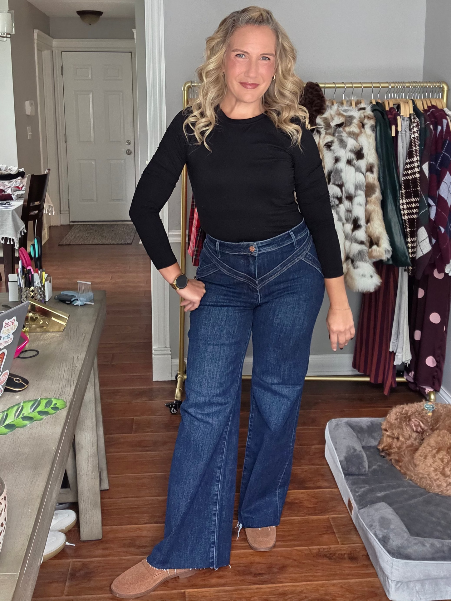RISEN Dark Wash High Rise Yoke Detail Stretchy Jeans