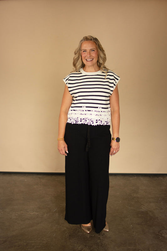 Black Smocked Waist Pants