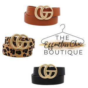 Gold Buckle Belt in Tan, Black or Leopard