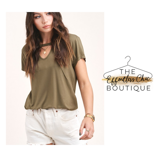 Olive Cutout Top