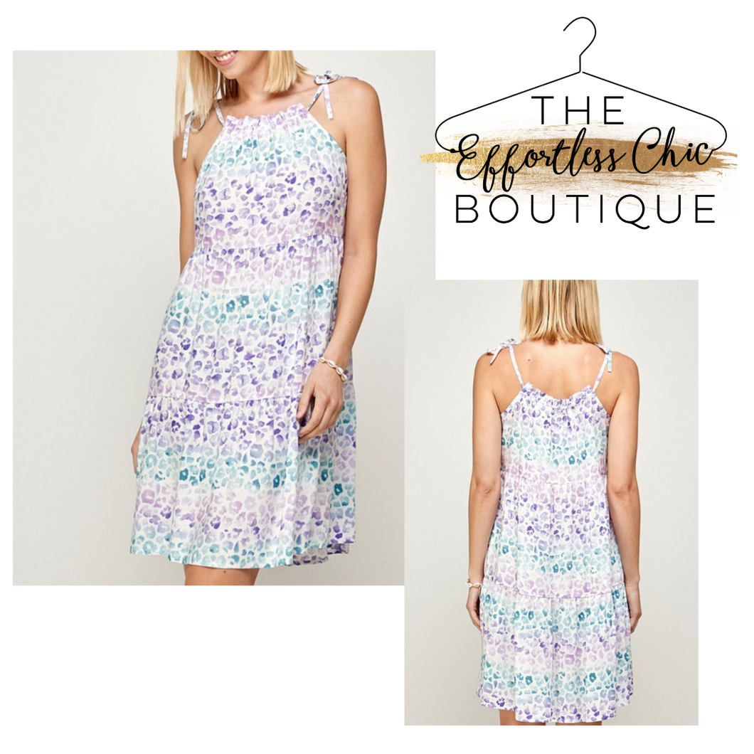 Leopard Print Tie Shoulder Dress