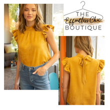 Load image into Gallery viewer, Mustard Suede Ruffle Sleeve Top
