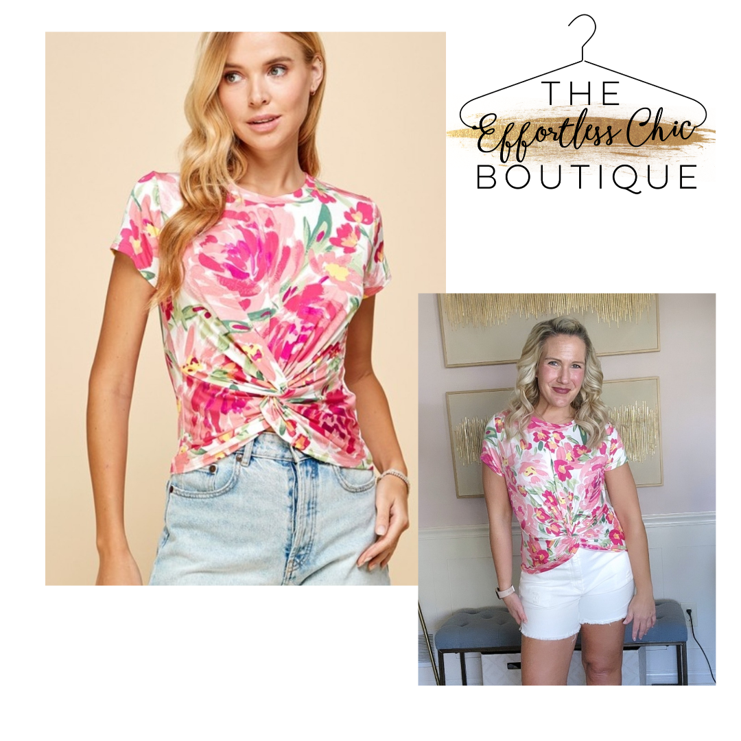 Floral Top with Waist Twisted Knot