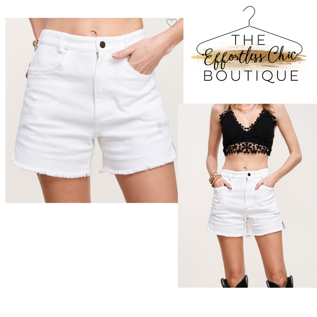 White Distressed Denim Shorts The Effortless Chic Boutique