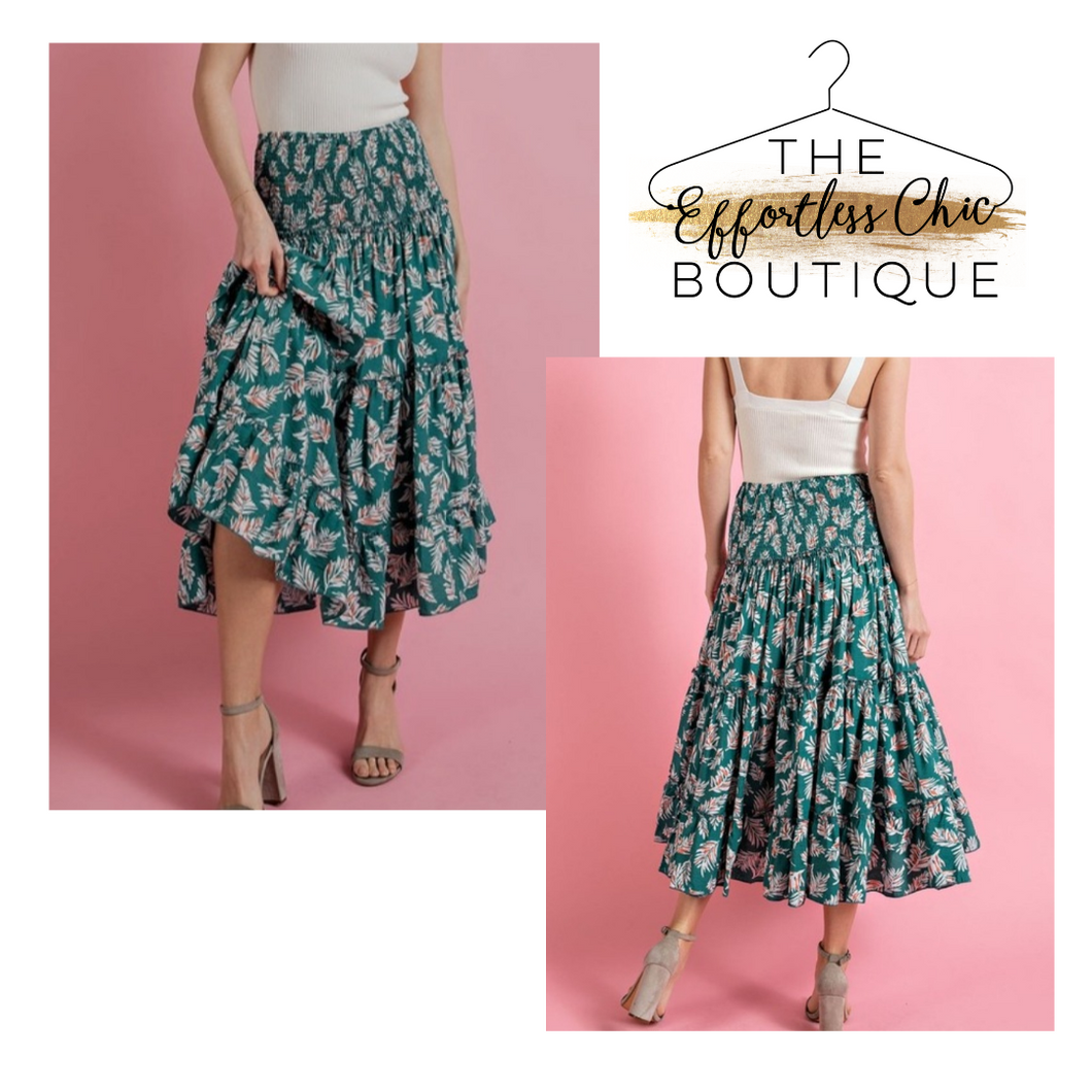 Green Tropical Print Skirt