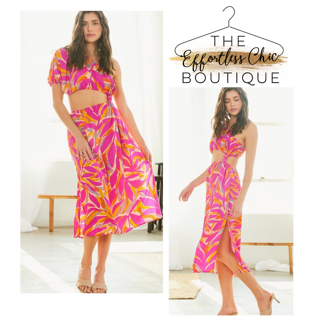Tropical One-Shouler Midi Dress