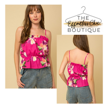 Load image into Gallery viewer, Magenta Tropical Print Top
