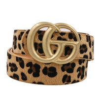 Load image into Gallery viewer, Gold Buckle Belt in Tan, Black or Leopard
