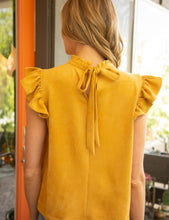 Load image into Gallery viewer, Mustard Suede Ruffle Sleeve Top
